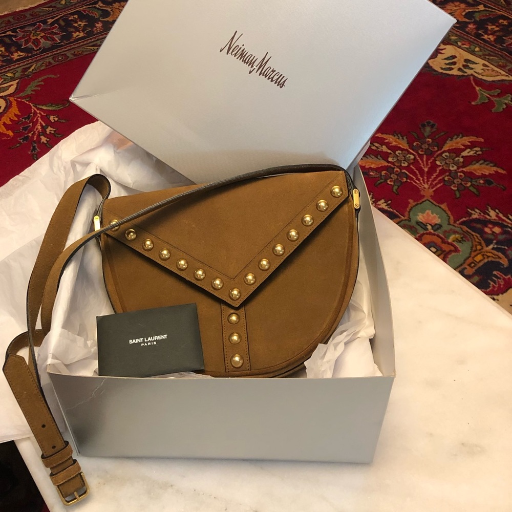 Saint Laurent Y studs suede leather crossbody